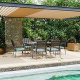 Pamapic Metal Outdoor Dining Sets for 6 with Iron Slats Table Top & Removable Cushion