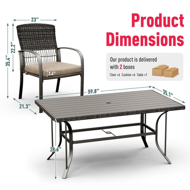 Pamapic Metal Outdoor Dining Sets for 6 with Iron Slats Table Top & Removable Cushion