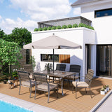 Pamapic Metal Outdoor Dining Sets for 6 with Iron Slats Table Top & Removable Cushion