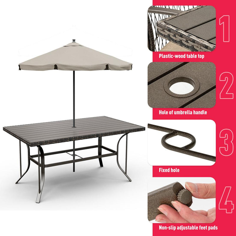 Pamapic Metal Outdoor Dining Sets for 6 with Iron Slats Table Top & Removable Cushion