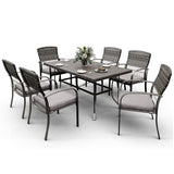 Pamapic Metal Outdoor Dining Sets for 6 with Iron Slats Table Top & Removable Cushion