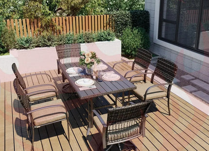 Pamapic 7-Piece Outdoor Dining Set with Swivel Chairs - All-Weather Patio Furniture Pamapic