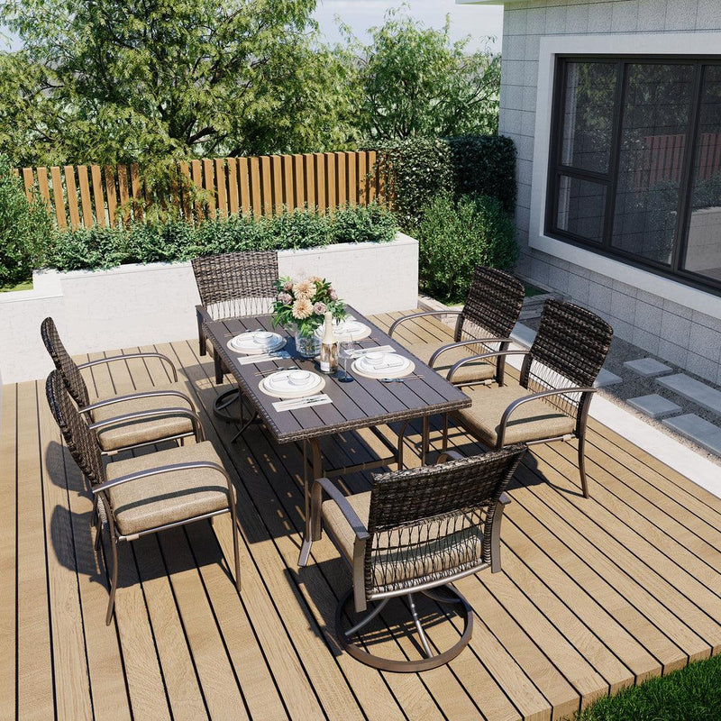 Pamapic 7-Piece Outdoor Dining Set with Swivel Chairs - All-Weather Patio Furniture