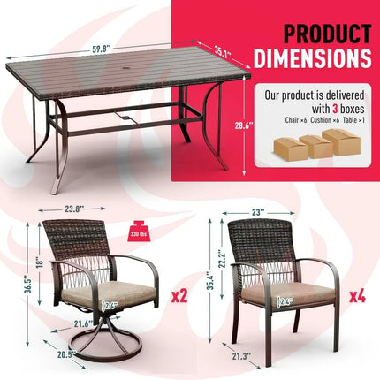 Pamapic 7-Piece Outdoor Dining Set with Swivel Chairs - All-Weather Patio Furniture Pamapic