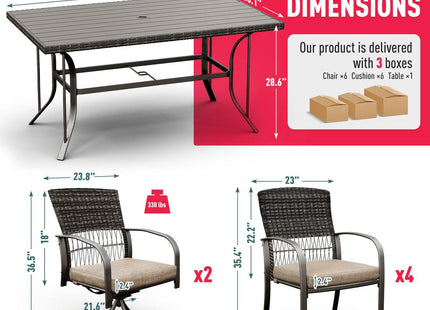 Pamapic 7-Piece Outdoor Dining Set with Swivel Chairs - All-Weather Patio Furniture Pamapic