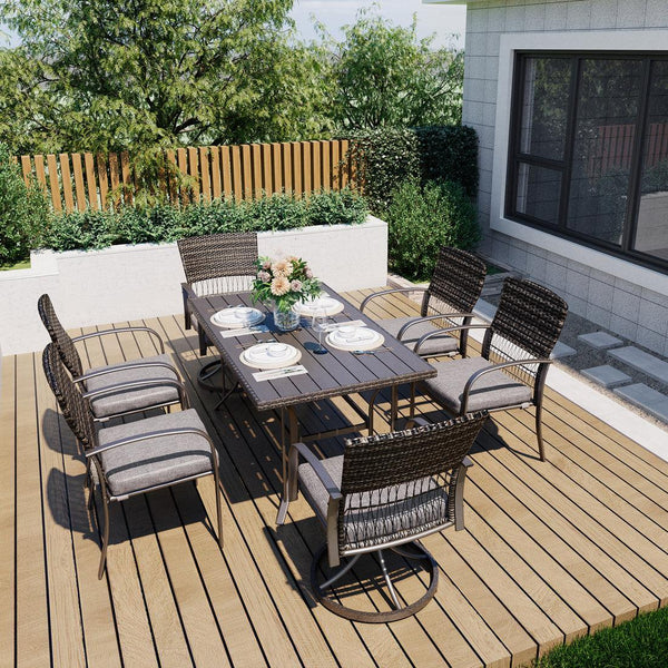 Pamapic 7-Piece Outdoor Dining Set with Swivel Chairs - All-Weather Patio Furniture