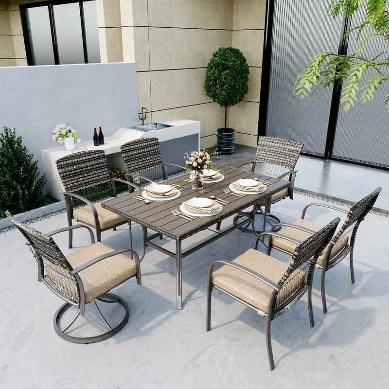 Pamapic 7-Piece Outdoor Dining Set with Swivel Chairs - All-Weather Patio Furniture