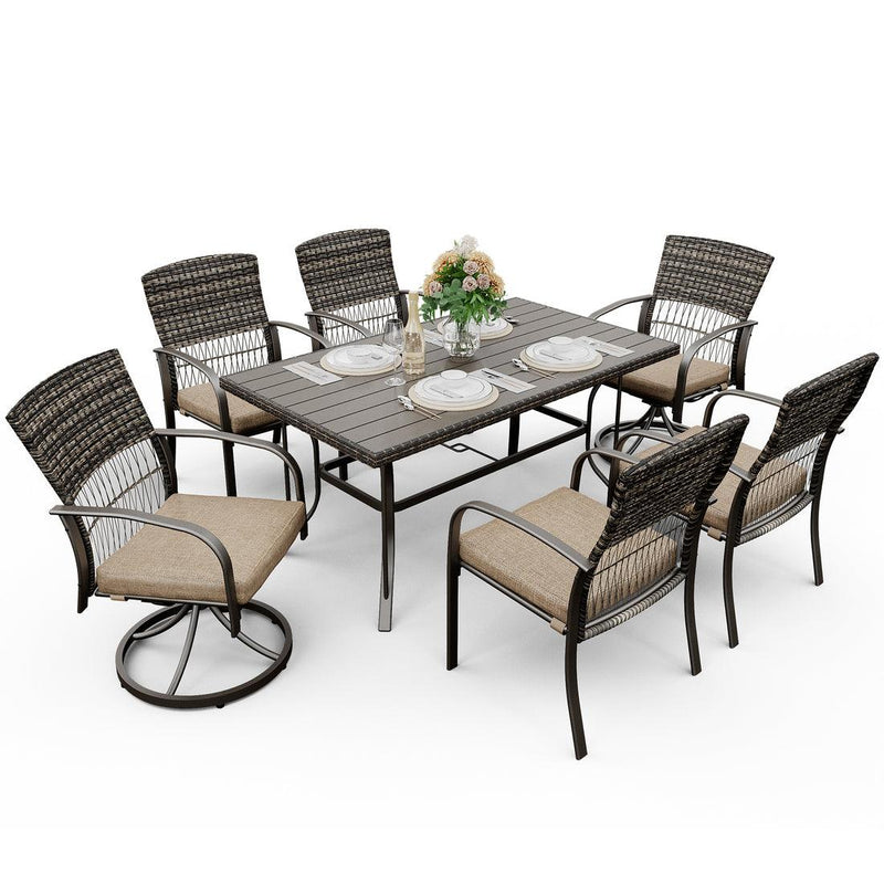 Pamapic 7-Piece Outdoor Dining Set with Swivel Chairs - All-Weather Patio Furniture