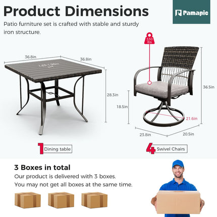 Pamapic Outdoor Dining Table with 4 Swivel Chairs (5 Pieces) Pamapic
