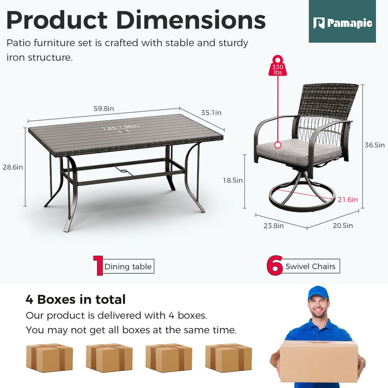 Pamapic 7-Piece Outdoor Dining Set - Swivel Chairs & Table (Your Backyard's About to Get Jealous)