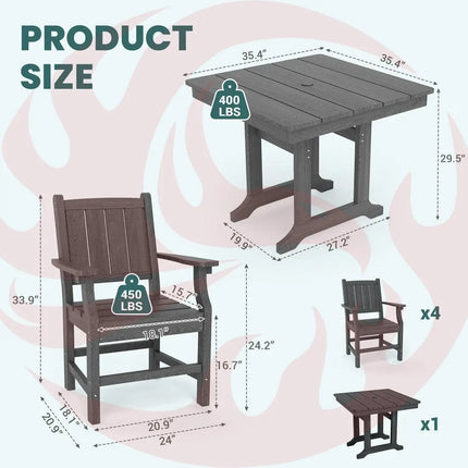 Pamapic HDPE Outdoor Dining Set (5 Pieces) Pamapic