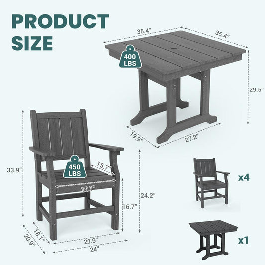 Pamapic 5-Piece HDPE Outdoor Dining Set - Weather-Resistant Patio Furniture