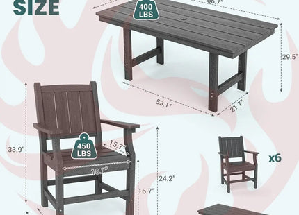 Pamapic 2 in 1 Patio Swing with 7 Pieces HDPE Dining Sets Pamapic