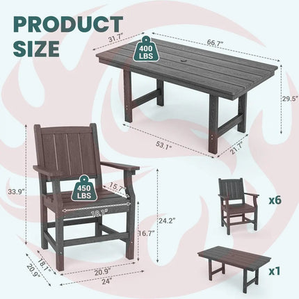 Pamapic 2 in 1 Patio Swing with 7 Pieces HDPE Dining Sets Pamapic