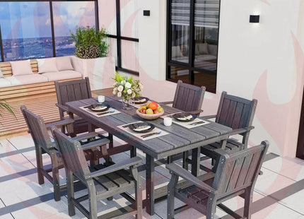 Pamapic 2 in 1 Patio Swing with 7 Pieces HDPE Dining Sets Pamapic