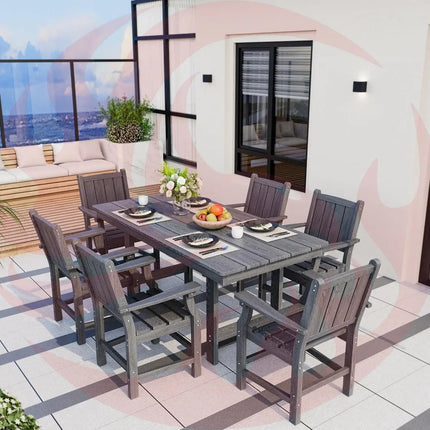 Pamapic 2 in 1 Patio Swing with 7 Pieces HDPE Dining Sets Pamapic