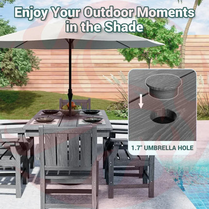 Pamapic 2 in 1 Patio Swing with 7 Pieces HDPE Dining Sets Pamapic