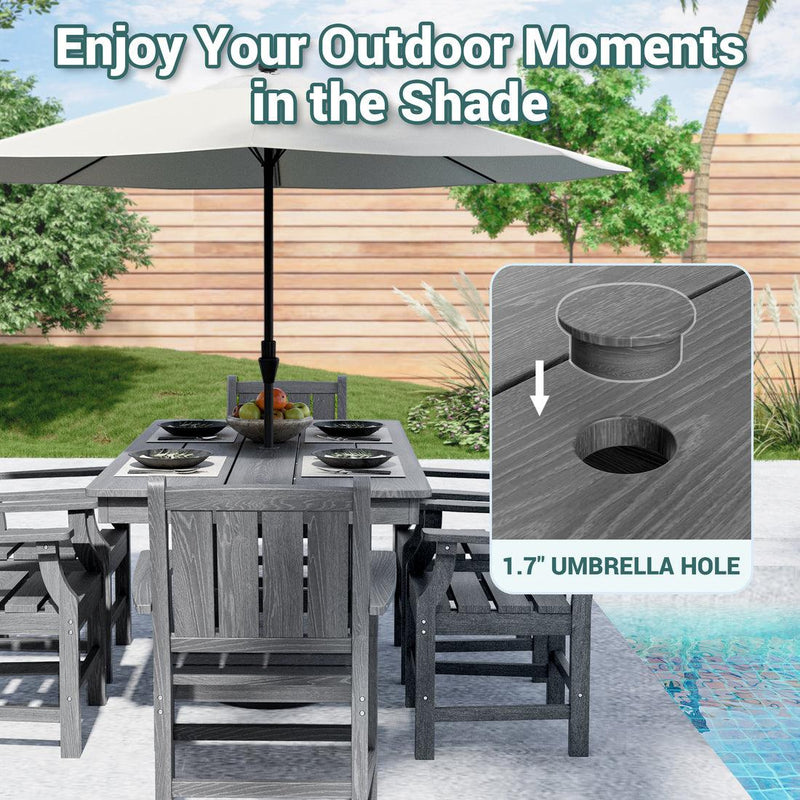 Pamapic 2 in 1 Patio Swing with 7 Pieces HDPE Dining Sets