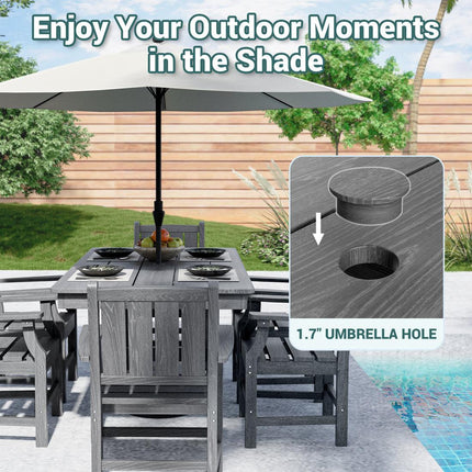 Pamapic HDPE Outdoor Dining Table and Chairs with Umbrella Hole Pamapic