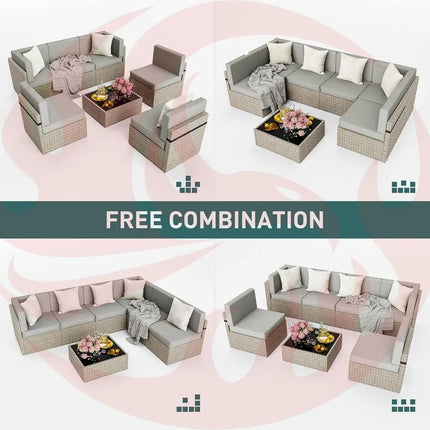 Pamapic Outdoor Sectional Couch Set with Fire Pit Table - Phoenix Fire Art Store