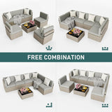 Pamapic Outdoor Sectional Couch Set with Fire Pit Table