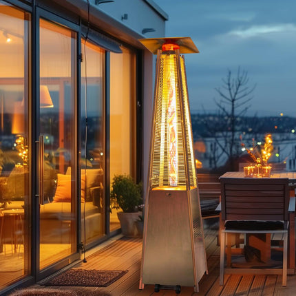 Pamapic 48,000 BTU Pyramid Flame Patio Heater with Glass Tube & Cover - Commercial & Residential