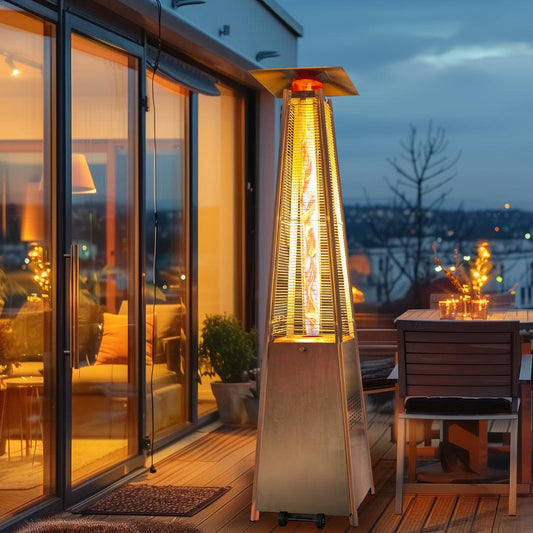Pamapic 48,000 BTU Pyramid Flame Patio Heater with Glass Tube & Cover - Commercial & Residential
