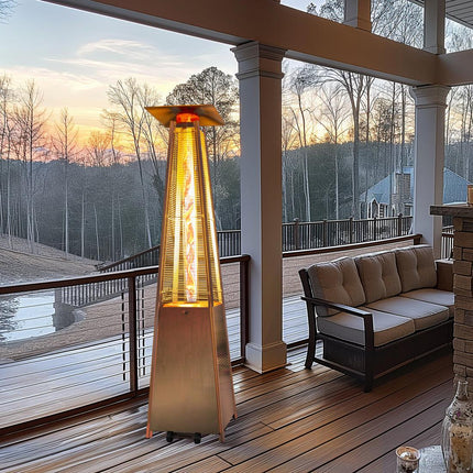 Pamapic 48,000 BTU Pyramid Flame Patio Heater with Glass Tube & Cover - Commercial & Residential
