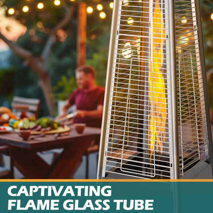 Pamapic 48,000 BTU Pyramid Flame Patio Heater with Glass Tube & Cover - Commercial & Residential