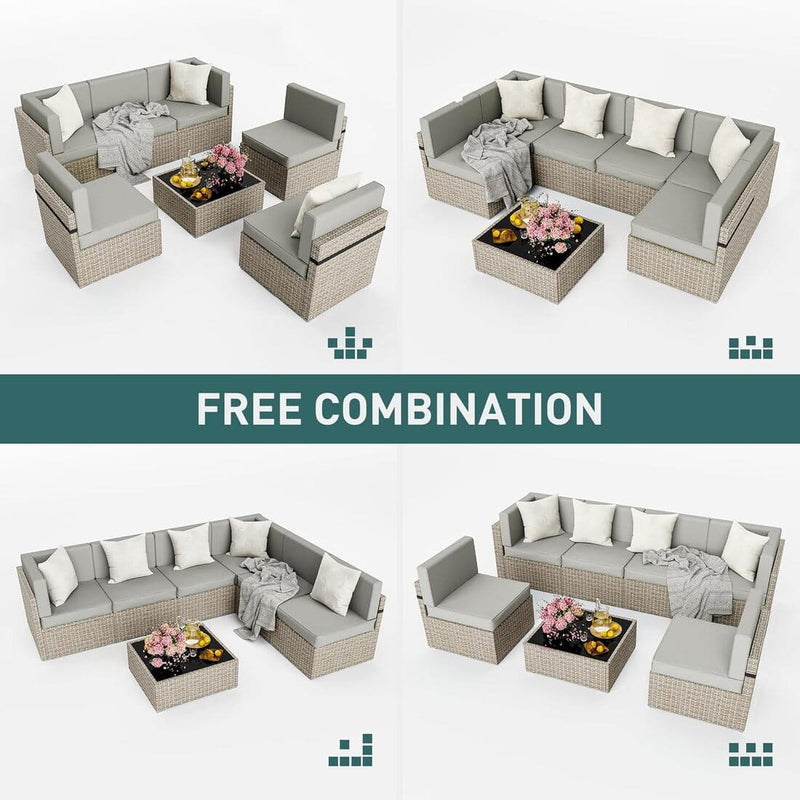 Pamapic Outdoor Sectional Couch Set with Fire Pit Table