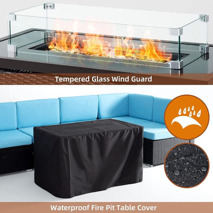 Pamapic 42" Rectangular Propane Fire Pit Table with Glass Wind Guard, 50,000 BTU Output