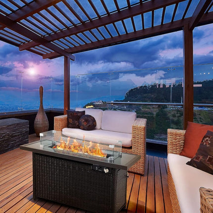 Pamapic 42" Rectangular Propane Fire Pit Table with Glass Wind Guard, 50,000 BTU Output