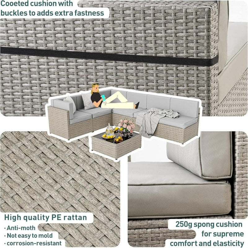 Pamapic Outdoor Sectional Couch Set with Fire Pit Table