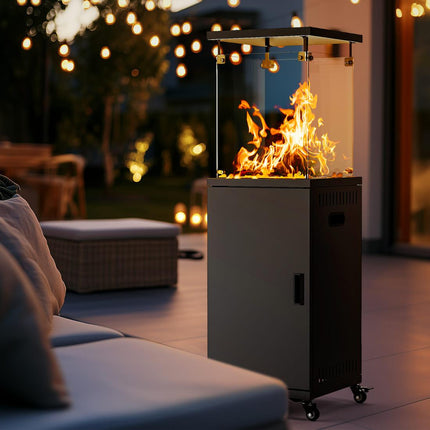 Pamapic 41000 BTU Short Patio Heater Propane with Cover & Lockable Wheels for Deck, Porch