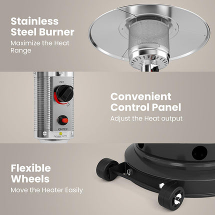 Pamapic 48000 BTU Propane Freestanding Patio Heater with Cover & Wheels for Outside Decks