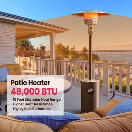 Pamapic 48,000 BTU Patio Heater Propane with Table Design & Wheels, Commercial & Residential