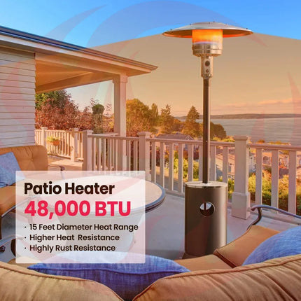 Pamapic 48,000 BTU Patio Heater Propane with Table Design & Wheels, Commercial & Residential Pamapic