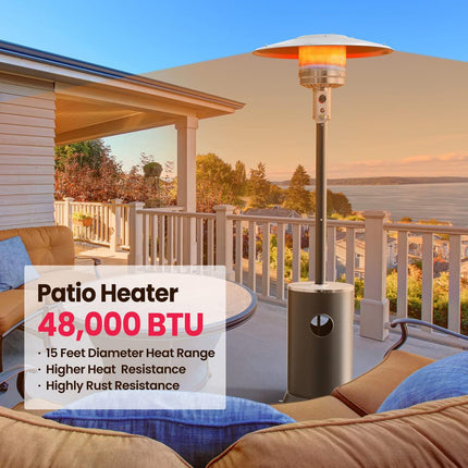 Pamapic 48,000 BTU Patio Heater Propane with Table Design & Wheels, Commercial & Residential