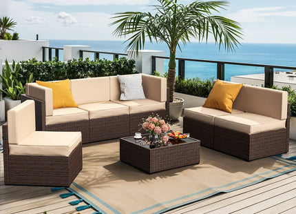 Pamapic Rattan Outdoor Sectional Couch Set  (7 Pieces) Pamapic