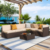 Pamapic Rattan Outdoor Sectional Couch Set  (7 Pieces)