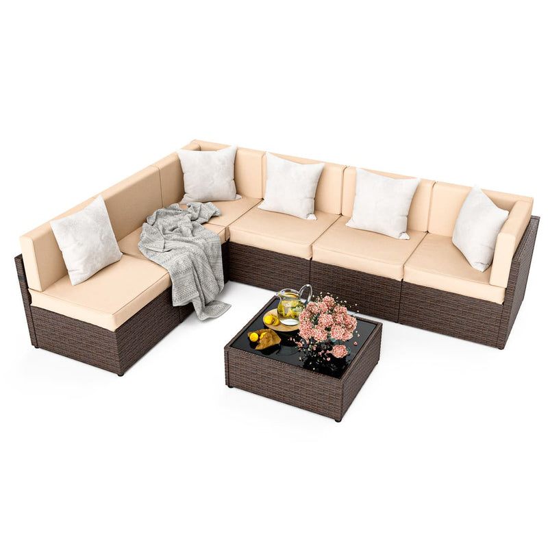 Pamapic Rattan Outdoor Sectional Couch Set  (7 Pieces)