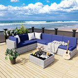 Pamapic Rattan Outdoor Sectional Couch Set  (7 Pieces)