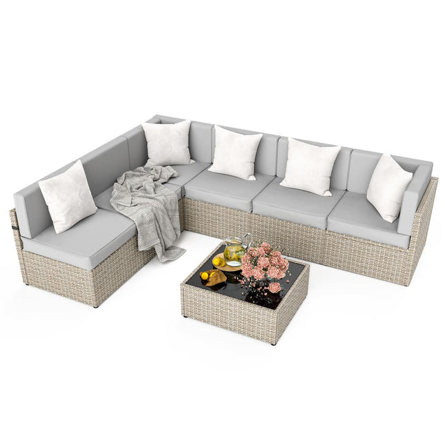 Pamapic Rattan Outdoor Sectional Couch Set 