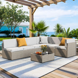 Pamapic Rattan Outdoor Sectional Couch Set  (7 Pieces)