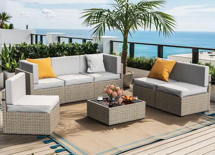 Pamapic Rattan Outdoor Sectional Couch Set  (7 Pieces) Pamapic
