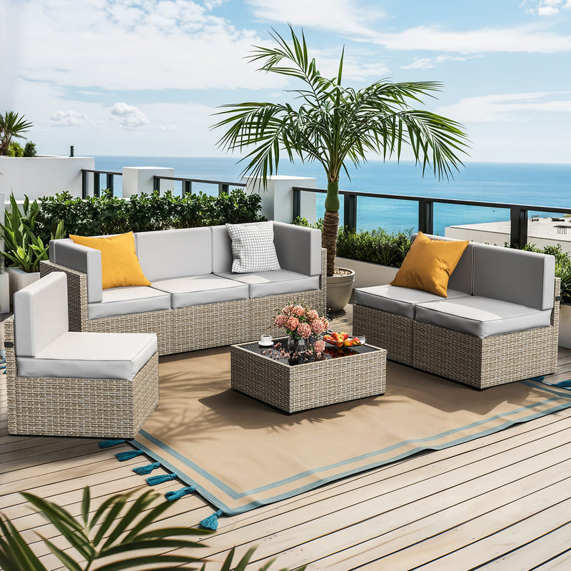 Pamapic Rattan Outdoor Sectional Couch Set  (7 Pieces)