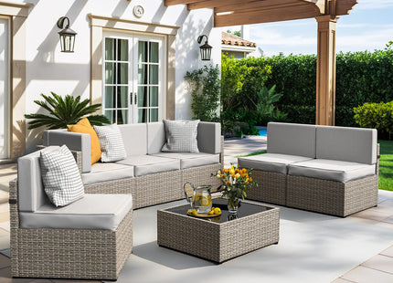 Pamapic Rattan Outdoor Sectional Couch Set  (7 Pieces) Pamapic