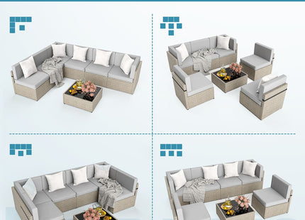 Pamapic Rattan Outdoor Sectional Couch Set  (7 Pieces) Pamapic
