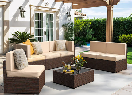 Pamapic Rattan Outdoor Sectional Couch Set  (7 Pieces) Pamapic