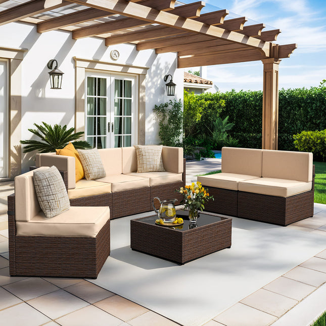 Pamapic Rattan Outdoor Sectional Couch Set  (7 Pieces) Pamapic